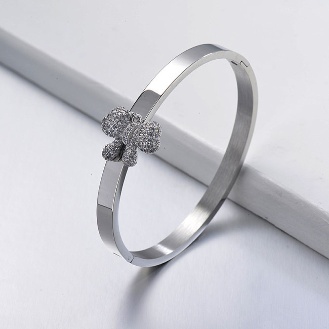 Diamante banhado a prata cobre lindo pingente bowknot pulseira simples