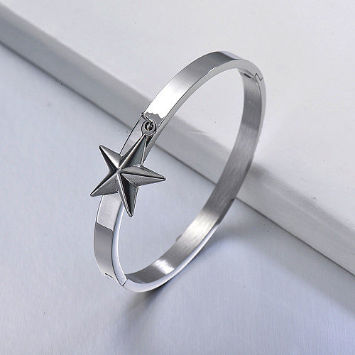 Fashion lady stainless steel solid bracelet with star pendant