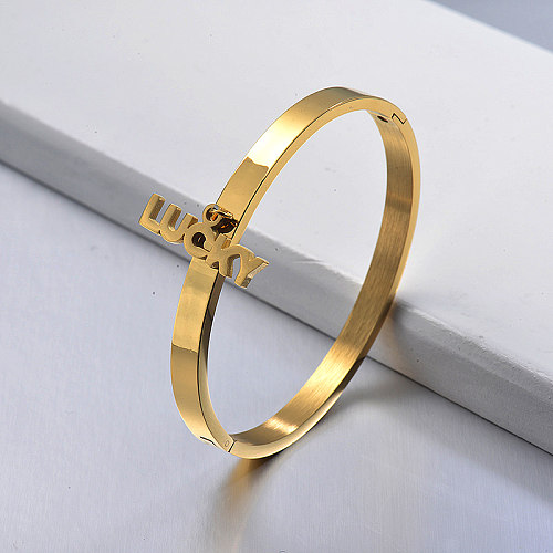 Bracelet solide en acier inoxydable doré avec pendentif LUCKY