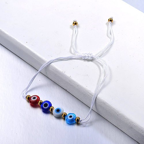 Bracelet de chaîne blanche de perles de mauvais œil de style simple Colourflu fait à la main