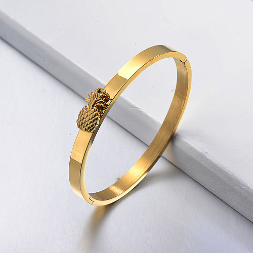 Fashion solid stainless steel gold bracelet with  pineapple pendant