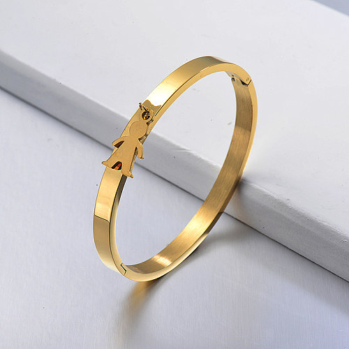 Simple style golden stainless steel solid bracelet with villain pendant