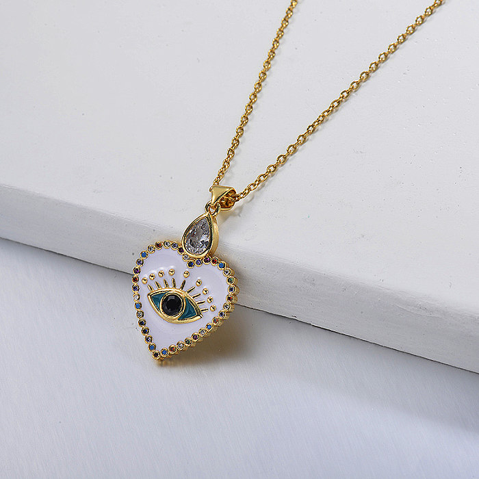 Fancy diamond white heart-shaped gold necklace fashion