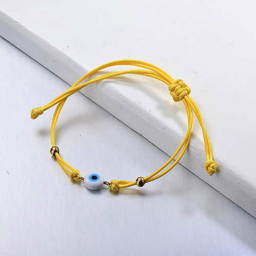 Blue Evil Eye Yellow String Bracelet Hand-Made Lucky Jewlery