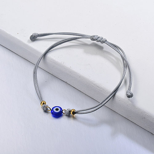 Blue Evil Eye Gray String Bracelet Hand-Made Lucky Jewlery