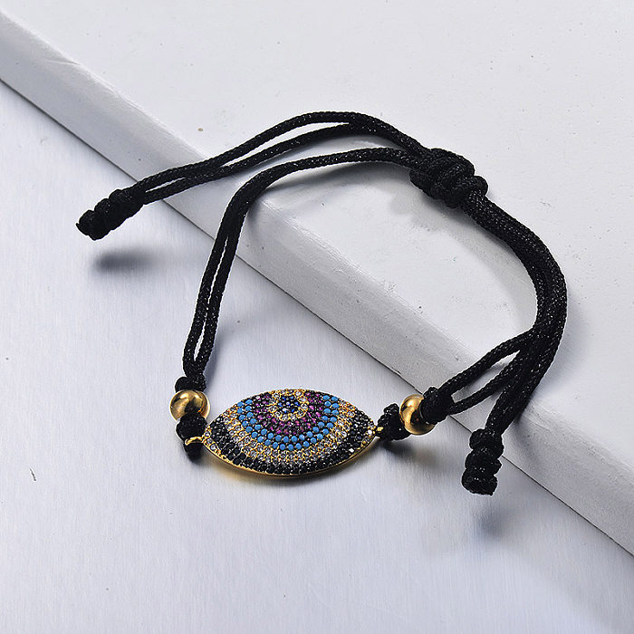 Copper Lucky Eye Charm Black String Blacelet Hand-Made