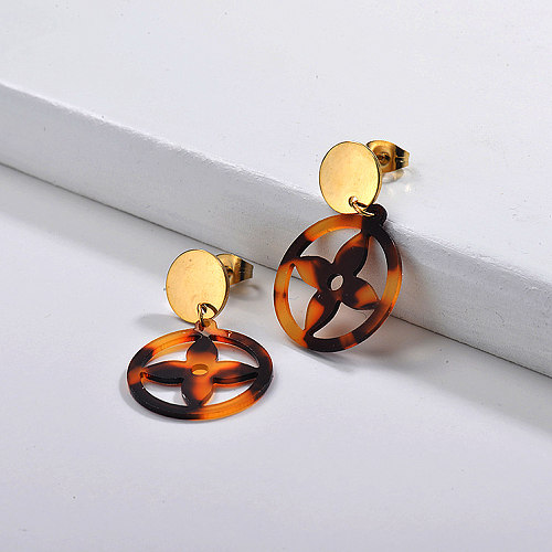 Gold Plated Jewelry  Stainless Steel Tortoiseshell Acetate Earrings