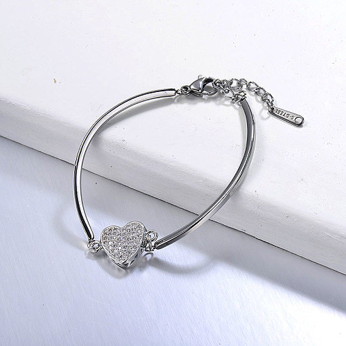 Custom Heart Shape CZ Pendant Classic Stainless Steel Bangle