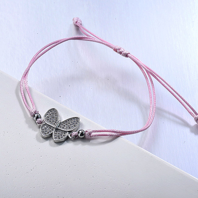 Zierliche Schmetterling Zirkon Cluster Anhänger Baby Pink String Armband