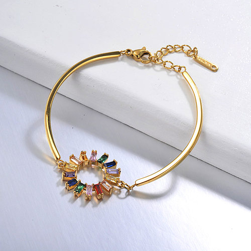 Dainty Copper Round Shape With Zircon Cluster Pendany Gold Plated Bracelet