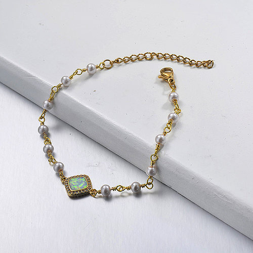 Perle Kupferkette mit Kupfer Opal Anhänger