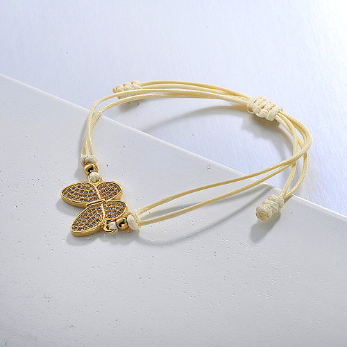 Dainty Butterfly Zircon Cluster Pendant Baby Yellow String Bracelet