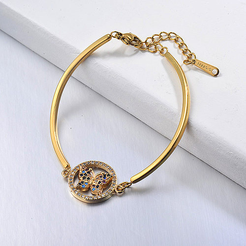 Bracelet en cuivre avec pendentif en grappe de zircon papillon pour femme