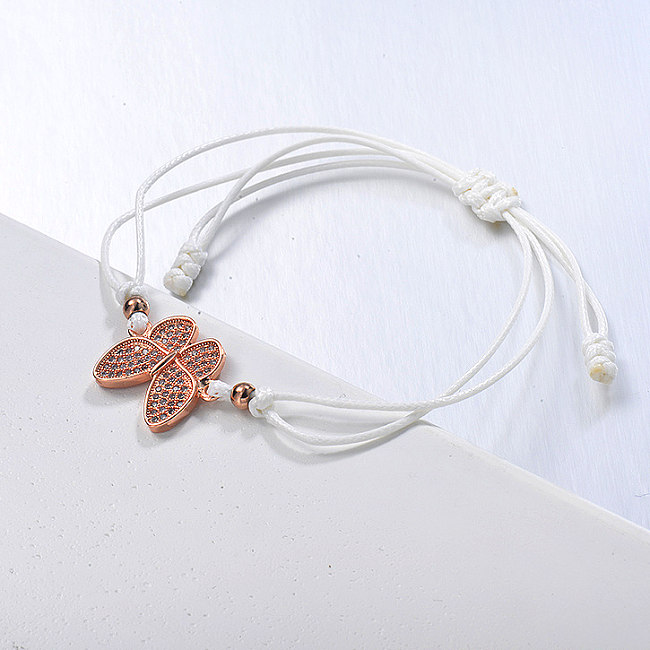 Rosegold Plated Dainty Butterfly Zircon Cluster Anhänger White String Armband