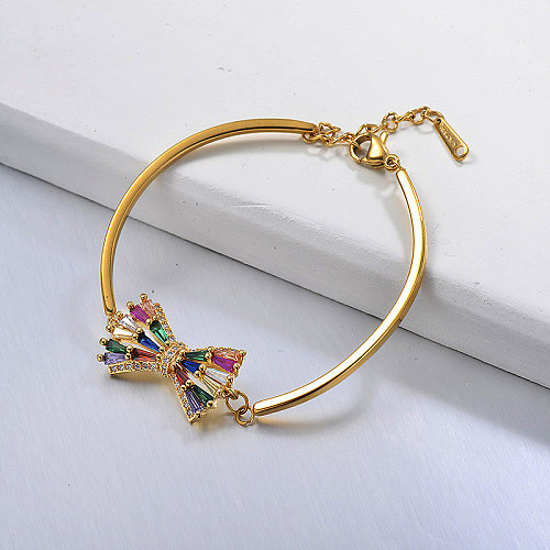 Bowknot Zircon Cluster Copper Pendant Classic Bracelet for Women Jewelry