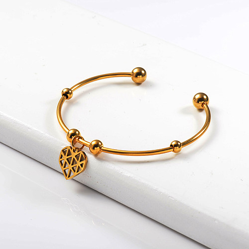 Classic Style Bangle Hollow Out Heart Charm Bangle Gold Plated