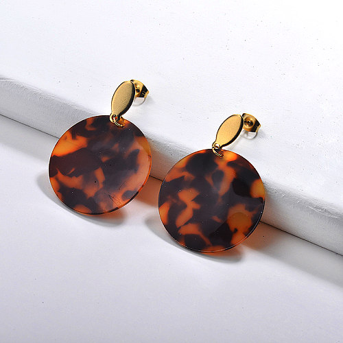 Gold Plated Jewelry  Stainless Steel Tortoiseshell Acetate Earrings