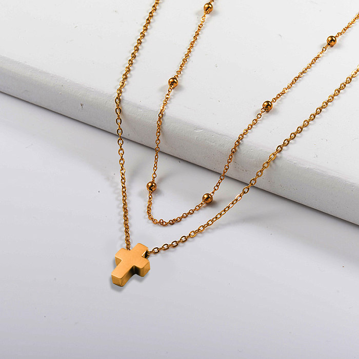 Fashion small cross style gold layered necklace