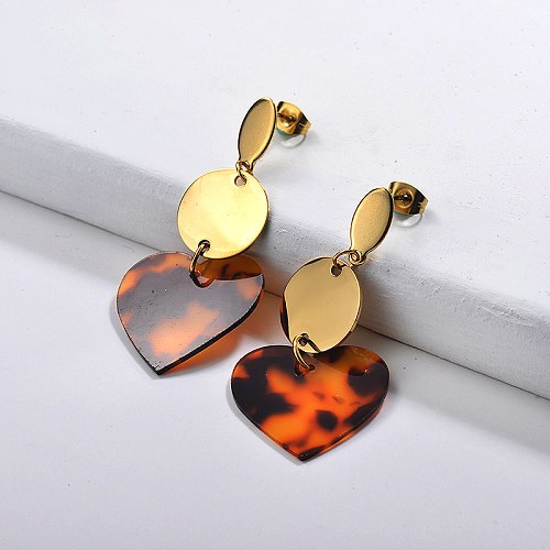 Gold Plated Jewelry  Stainless Steel Tortoiseshell Acetate Earrings