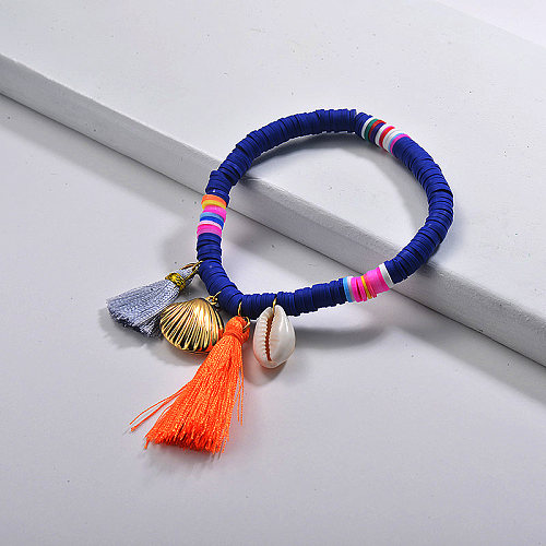 Rubber Bracelets Nature Shell Stainless Steel Shell Charm Tassels Jewelry