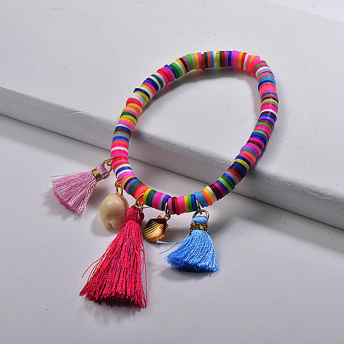 Bracelets en caoutchouc coloré coquille de nature plaqué or en acier inoxydable coquille breloque glands bijoux style Instagram