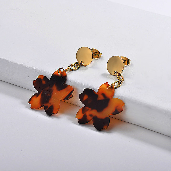 Boucles d'oreilles pendantes en argile polymère en acier inoxydable avec bijoux plaqués or
