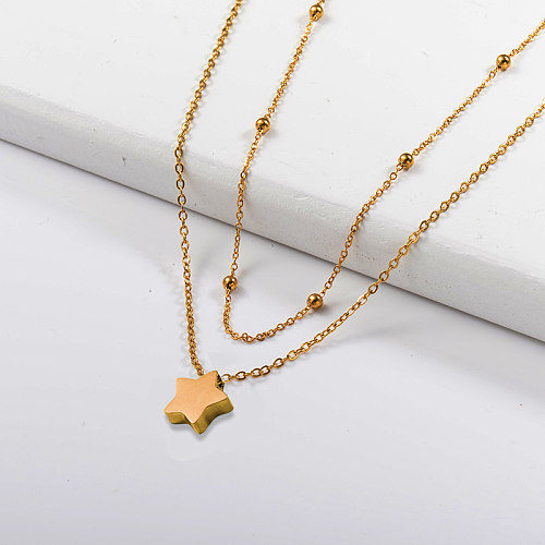 Fashion five-pointed star gold layered necklace