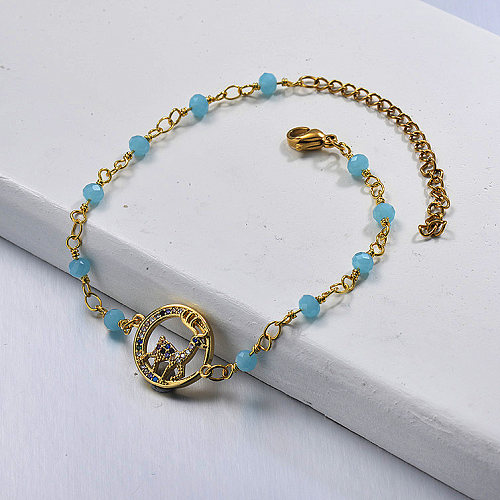 Animal Pendant Blue Beads Chain Braclet