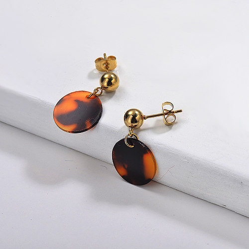 Gold Plated Jewelry  Stainless Steel Tortoiseshell Acetate Earrings