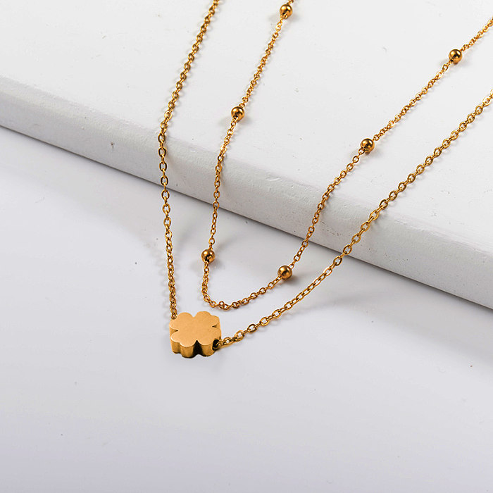 Mode vierblättrige Kleeblatt Gold geschichtete Halskette