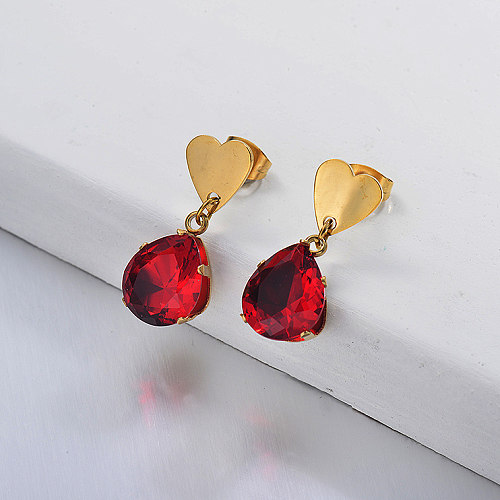 Gold Plated Jewelry  Stainless Steel  Rubycon Heart Earrings