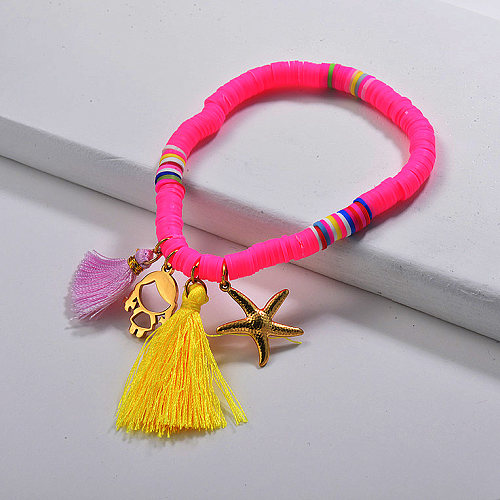 Rubber Bracelets Nature Shell Stainless Steel Shell Charm Tassels Jewelry