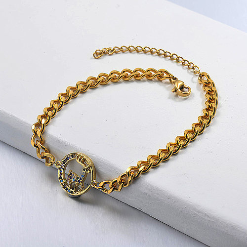 Gold Plated Animal Pendant Cuban Link Chain Bracelet