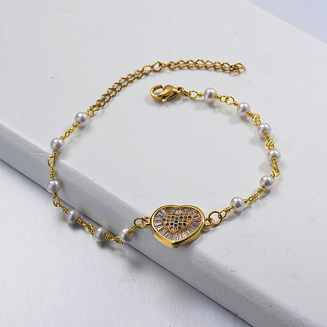 Pendentif coeur en diamant Bracelet chaîne en perles
