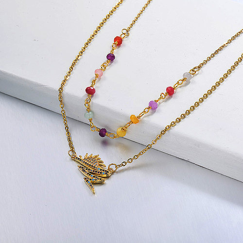 Fashion bead gold layered necklace