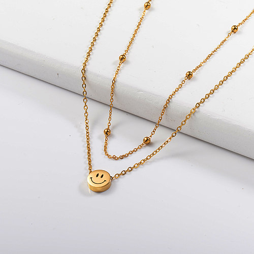 Fashion small face gold layered necklace