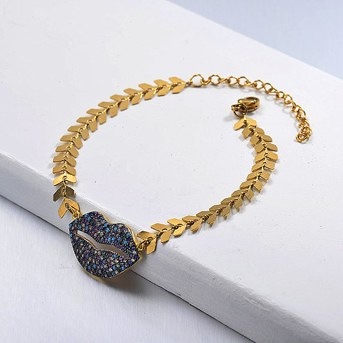 Bracelete banhado a ouro com pendente em forma de espinha de espinha de diamante