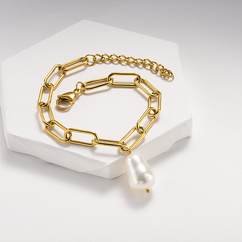 Bracelet en acier inoxydable de style lien avec pendentif en perles d'eau douce