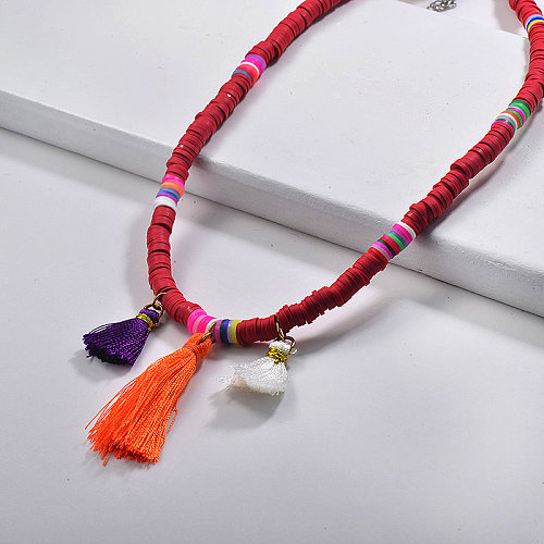 Bohemia Style Red Colorful Beaded With Tassel Necklace For Summer