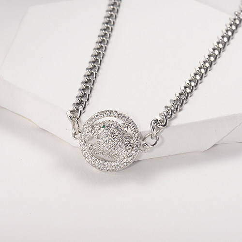 Animal round pendant silver necklace