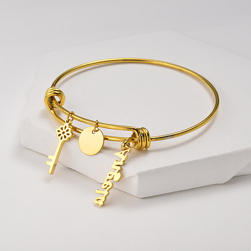 Golden adjustable stainless steel bracelet with name bracelet