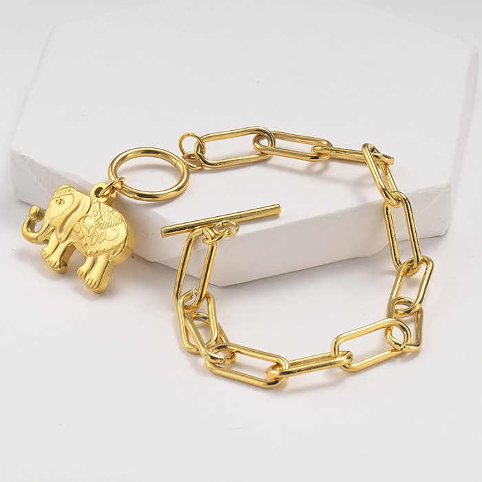 Fashion trend link style gold stainless steel bracelet with elephant pendant