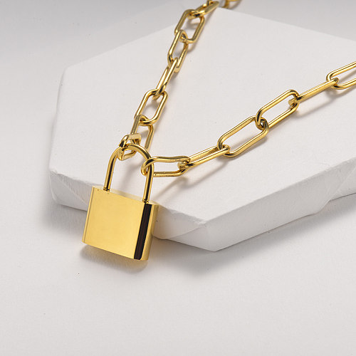 Fashion lock square gold necklace