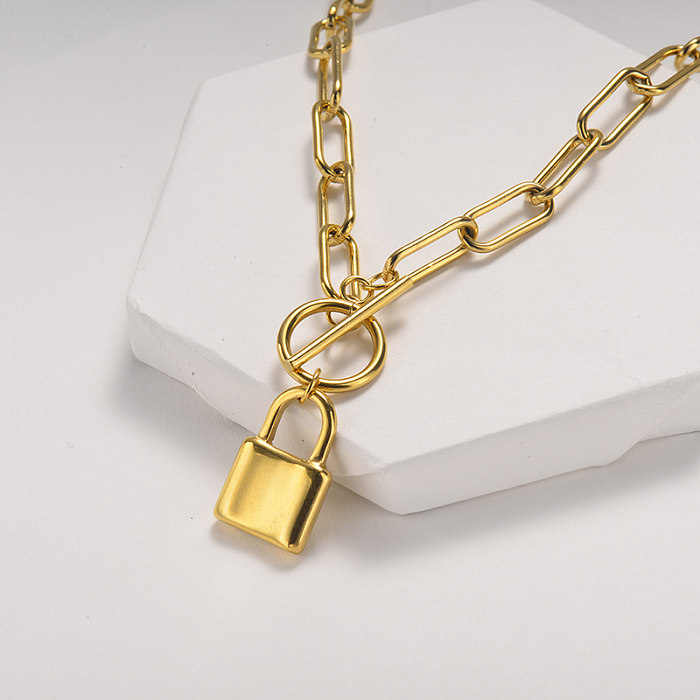 Lock Pendant Gold Square Necklace