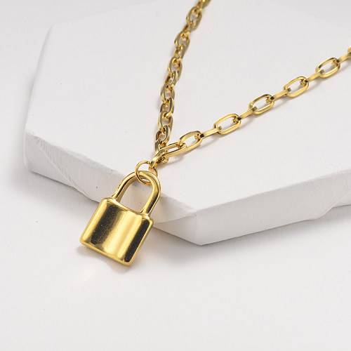 Golden lock pendant vintage style gold necklace