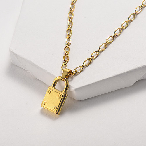 Gold lock pendant gold necklace fashion chain
