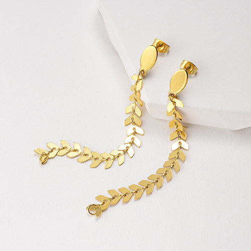 Brincos de corrente em espinha de peixe em aço inoxidável com design de corrente para joias folheadas a ouro