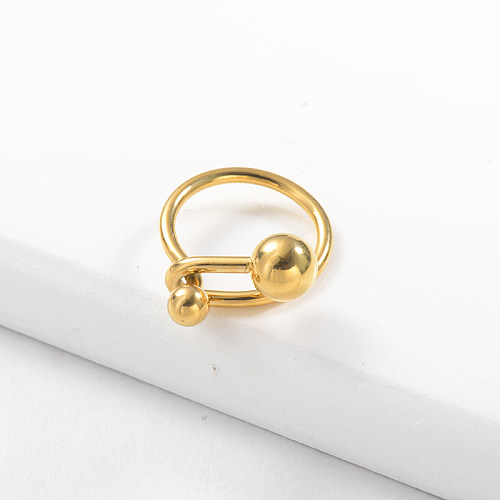 الجملة أزياء الفولاذ المقاوم للصدأ الذهب مطلي الخرزة خاتم الزواج