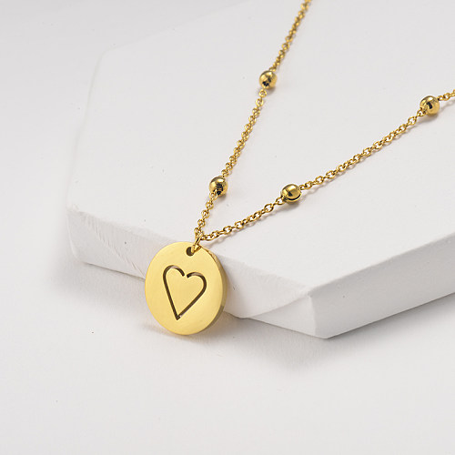 Love heart round pendant gold necklace