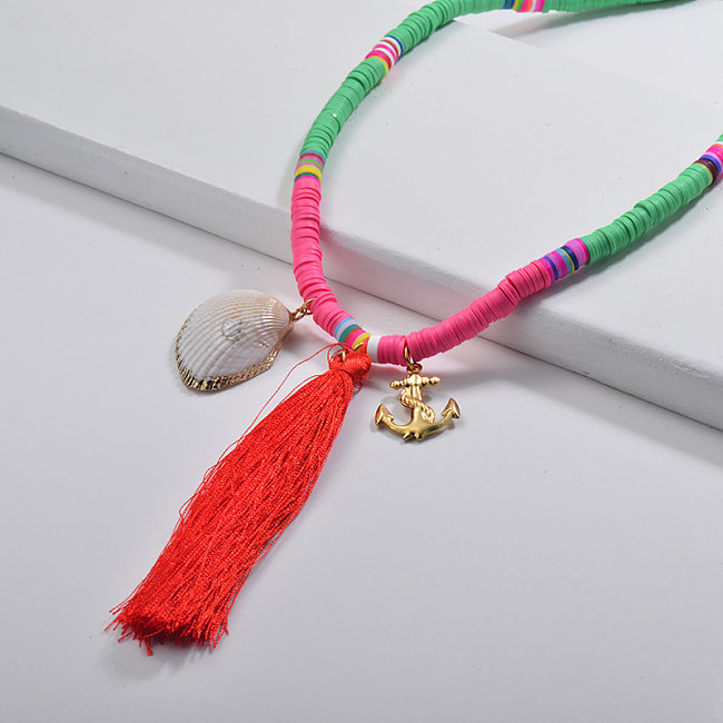 Colorful beach style shell necklace